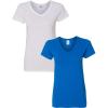 Gildan Women’s Heavy Cotton V-Neck T-Shirt, 2-Pack((1) White + (1) Royal)