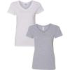 Gildan Women’s Heavy Cotton V-Neck T-Shirt, 2-Pack((1) White + (1) Sport Grey)