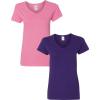 Gildan Women’s Heavy Cotton V-Neck T-Shirt, 2-Pack(Azalea + Purple)