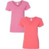 Gildan Women’s Heavy Cotton V-Neck T-Shirt, 2-Pack(Azalea/Coral)
