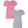 Gildan Women’s Heavy Cotton V-Neck T-Shirt, 2-Pack(Azalea/Sportgray)