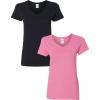 Gildan Women’s Heavy Cotton V-Neck T-Shirt, 2-Pack(Black + Azalea)