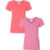 Gildan Women’s Heavy Cotton V-Neck T-Shirt, 2-Pack(Coral Silk/Azalea)