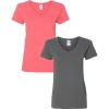 Gildan Women’s Heavy Cotton V-Neck T-Shirt, 2-Pack(Coral Silk/Charcoal)