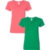 Gildan Women’s Heavy Cotton V-Neck T-Shirt, 2-Pack(Coral Silk/Irish Green)