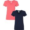 Gildan Women’s Heavy Cotton V-Neck T-Shirt, 2-Pack(Coral Silk/Navy)