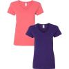 Gildan Women’s Heavy Cotton V-Neck T-Shirt, 2-Pack(Coral Silk/Purple)