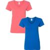 Gildan Women’s Heavy Cotton V-Neck T-Shirt, 2-Pack(Coral Silk/Royal)