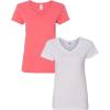 Gildan Women’s Heavy Cotton V-Neck T-Shirt, 2-Pack(Coral Silk/White)