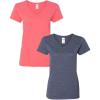 Gildan Women’s Heavy Cotton V-Neck T-Shirt, 2-Pack(Coral/Heathernavy)