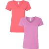 Gildan Women’s Heavy Cotton V-Neck T-Shirt, 2-Pack(Coral/Heatherorchid)