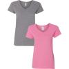 Gildan Women’s Heavy Cotton V-Neck T-Shirt, 2-Pack(Graphite Heather/Azalea)
