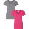 Gildan Women’s Heavy Cotton V-Neck T-Shirt, 2-Pack(Graphite Heather/Heliconia)