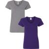 Gildan Women’s Heavy Cotton V-Neck T-Shirt, 2-Pack(Graphite Heather/Purple)