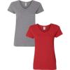 Gildan Women’s Heavy Cotton V-Neck T-Shirt, 2-Pack(Graphite Heather/Red)