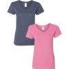 Gildan Women’s Heavy Cotton V-Neck T-Shirt, 2-Pack(Heather Navy/Azalea)
