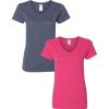 Gildan Women’s Heavy Cotton V-Neck T-Shirt, 2-Pack(Heather Navy/Heliconia)