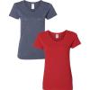 Gildan Women’s Heavy Cotton V-Neck T-Shirt, 2-Pack(Heather Navy/Red)