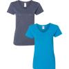 Gildan Women’s Heavy Cotton V-Neck T-Shirt, 2-Pack(Heather Navy/Sapphire)