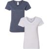 Gildan Women’s Heavy Cotton V-Neck T-Shirt, 2-Pack(Heather Navy/White)