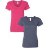 Gildan Women’s Heavy Cotton V-Neck T-Shirt, 2-Pack(Heleconia/Heathernavy)