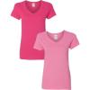 Gildan Women’s Heavy Cotton V-Neck T-Shirt, 2-Pack(Heliconia/Azalea)