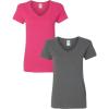 Gildan Women’s Heavy Cotton V-Neck T-Shirt, 2-Pack(Heliconia/Charcoal)