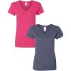 Gildan Women’s Heavy Cotton V-Neck T-Shirt, 2-Pack(Heliconia/Heather Navy)