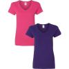 Gildan Women’s Heavy Cotton V-Neck T-Shirt, 2-Pack(Heliconia/Purple)