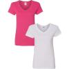 Gildan Women’s Heavy Cotton V-Neck T-Shirt, 2-Pack(Heliconia/White)