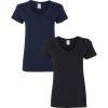Gildan Women’s Heavy Cotton V-Neck T-Shirt, 2-Pack(Navy Blue + Black)