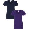 Gildan Women’s Heavy Cotton V-Neck T-Shirt, 2-Pack(Navy Blue-purple.)