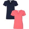 Gildan Women’s Heavy Cotton V-Neck T-Shirt, 2-Pack(Navy/Coral)