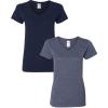 Gildan Women’s Heavy Cotton V-Neck T-Shirt, 2-Pack(Navy/Heathernavy)