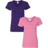 Gildan Women’s Heavy Cotton V-Neck T-Shirt, 2-Pack(Purple/Azalea)