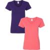 Gildan Women’s Heavy Cotton V-Neck T-Shirt, 2-Pack(Purple/Coral Silk)