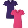 Gildan Women’s Heavy Cotton V-Neck T-Shirt, 2-Pack(Purple/Heliconia)