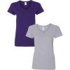 Gildan Women’s Heavy Cotton V-Neck T-Shirt, 2-Pack(Purple/Sport Grey)