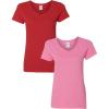 Gildan Women’s Heavy Cotton V-Neck T-Shirt, 2-Pack(Red/Azalea)