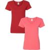 Gildan Women’s Heavy Cotton V-Neck T-Shirt, 2-Pack(Red/Coral Silk)