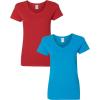 Gildan Women’s Heavy Cotton V-Neck T-Shirt, 2-Pack(Red/Sapphire)