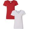 Gildan Women’s Heavy Cotton V-Neck T-Shirt, 2-Pack(Red/White)