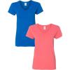 Gildan Women’s Heavy Cotton V-Neck T-Shirt, 2-Pack(Royal/Coral Silk)
