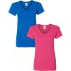 Gildan Women’s Heavy Cotton V-Neck T-Shirt, 2-Pack(Royal/Heliconia)