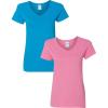 Gildan Women’s Heavy Cotton V-Neck T-Shirt, 2-Pack(Sapphire/Azalea)