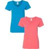 Gildan Women’s Heavy Cotton V-Neck T-Shirt, 2-Pack(Sapphire/Coral Silk)