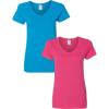 Gildan Women’s Heavy Cotton V-Neck T-Shirt, 2-Pack(Sapphire/Heliconia)