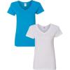 Gildan Women’s Heavy Cotton V-Neck T-Shirt, 2-Pack(Sapphire/White)