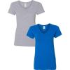 Gildan Women’s Heavy Cotton V-Neck T-Shirt, 2-Pack(Sportgray/Royal)