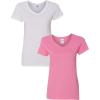 Gildan Women’s Heavy Cotton V-Neck T-Shirt, 2-Pack(White/Azalea)